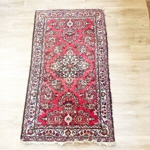Turkish Rug, Hand Knotted, Vintage Oriental Carpet soft red tones wool rug